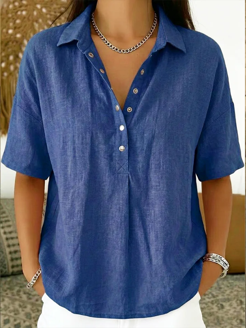 Freja™ | Elegant bluse med krave og knaplukning